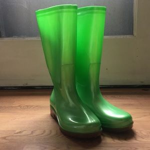 Green rain boots